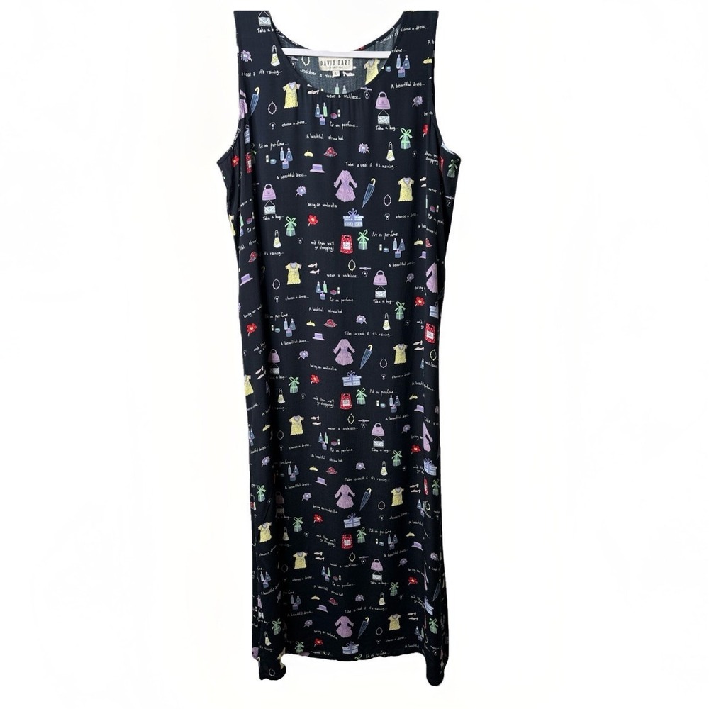 David Dart Vintage Dress L Maxi Black Purses Fun Art To Wear 90s Y2K
